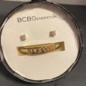 BCBGeneration gold tone inspirational bracelet and earring set “BLESSED” NIB